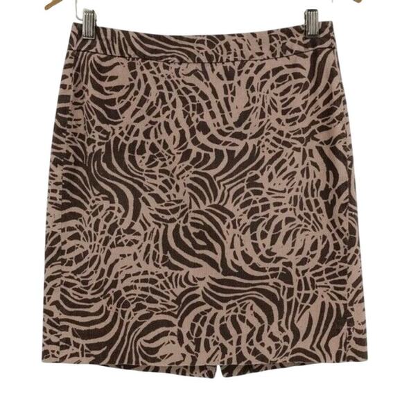 Banana Republic Womens Animal Print Mini Skirt 2 Brown Tan Pencil Tweed Textured - Picture 2 of 9